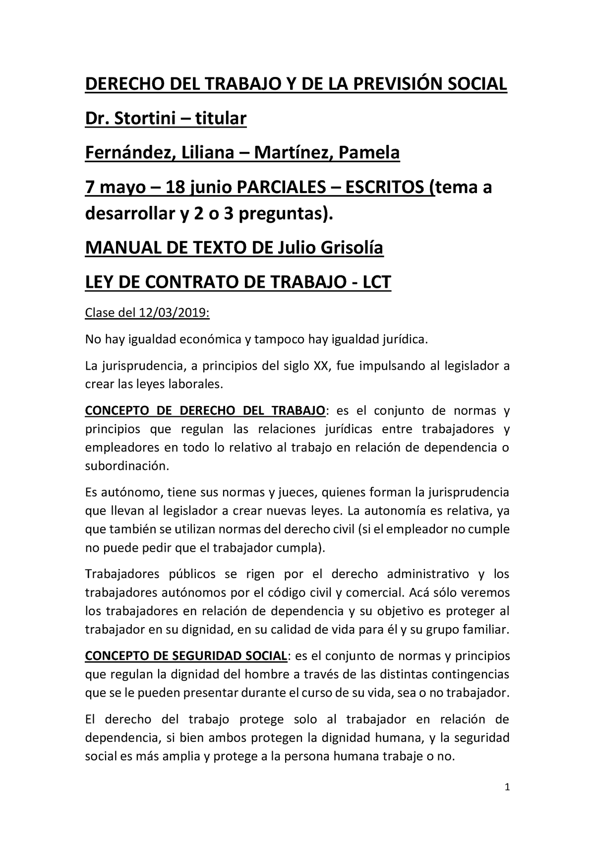 Resumen Derecho Laboral Y De La Sss Derecho Del Trabajo Y De La PrevisiÓn Social Dr Stortini 0467