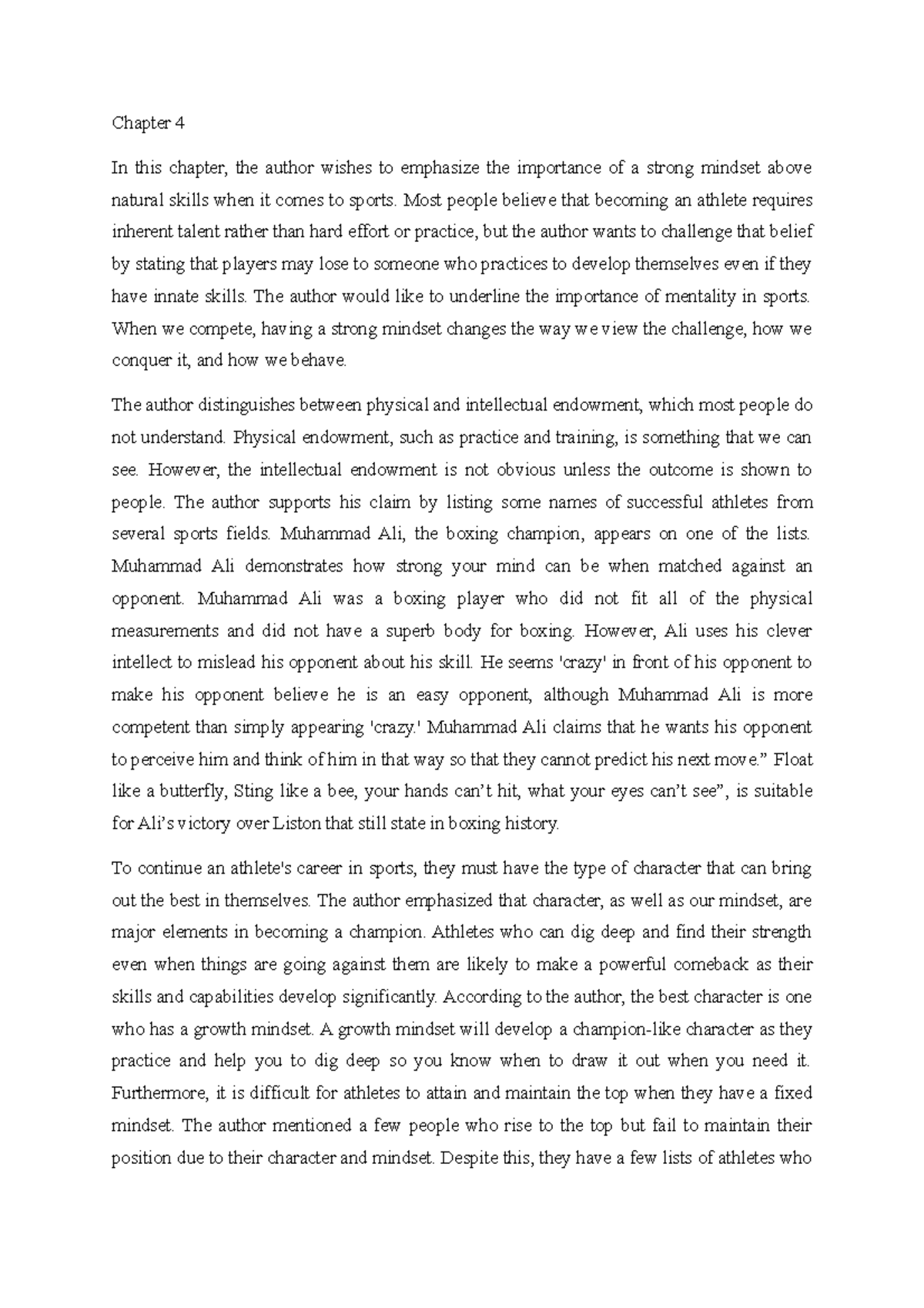 Review chpter 4 - essay - Chapter 4 In this chapter, the author wishes ...