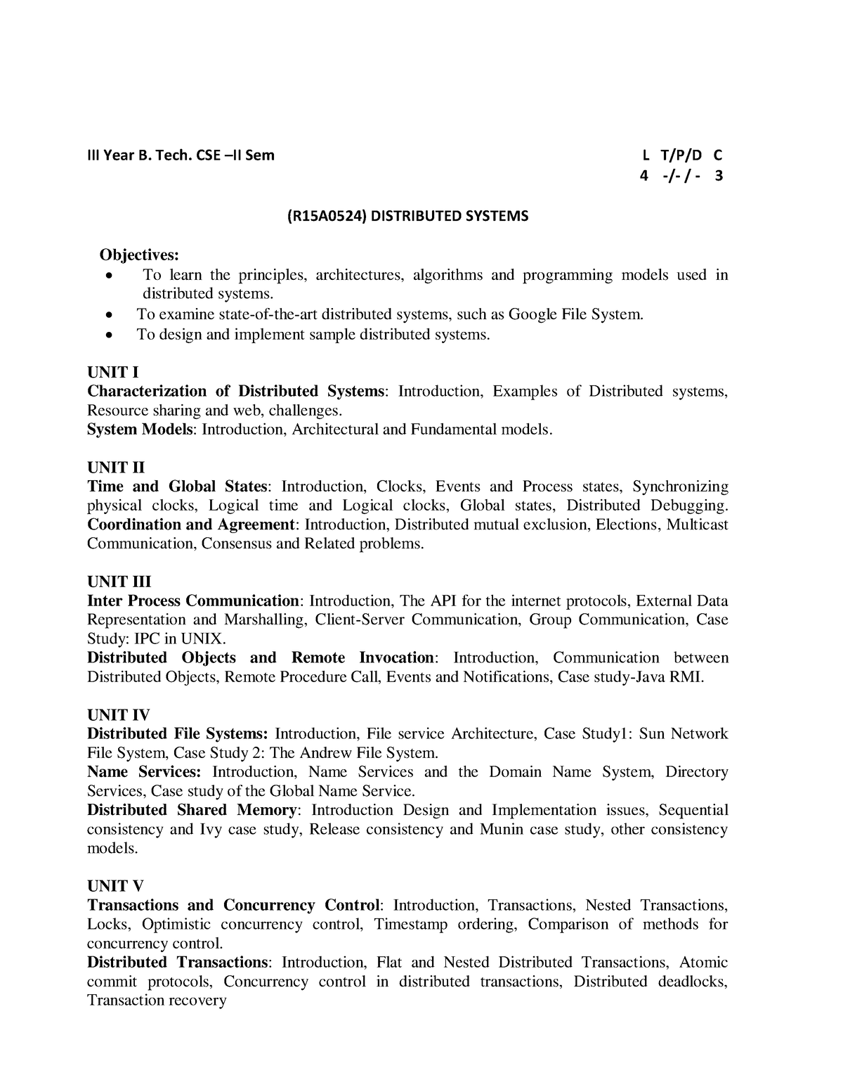 Distributed systems lecture notes III Year B. Tech. CSE II Sem