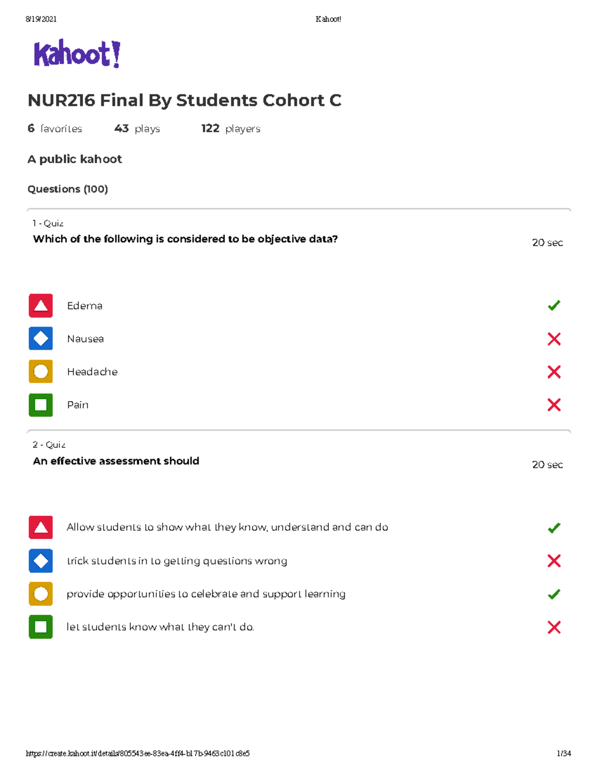 216 Exam Final Kahoot 2 - NUR216 Final By Students Cohort C 6 Favorites ...