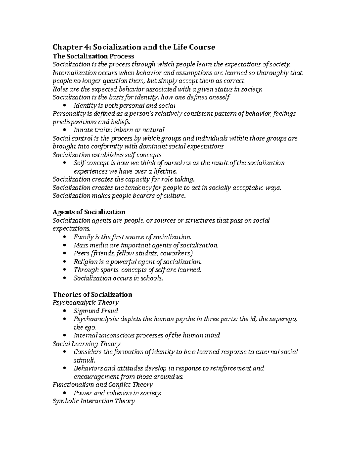 Ch. 4 - Lecture Notes - Chapter 4: Socialization And The Life Course ...