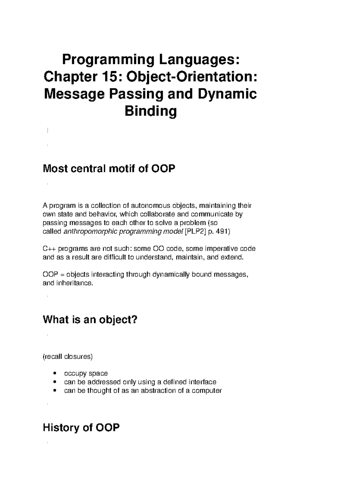 20142015 Lecture Notes 15 ObjectOrientation Message Passing and