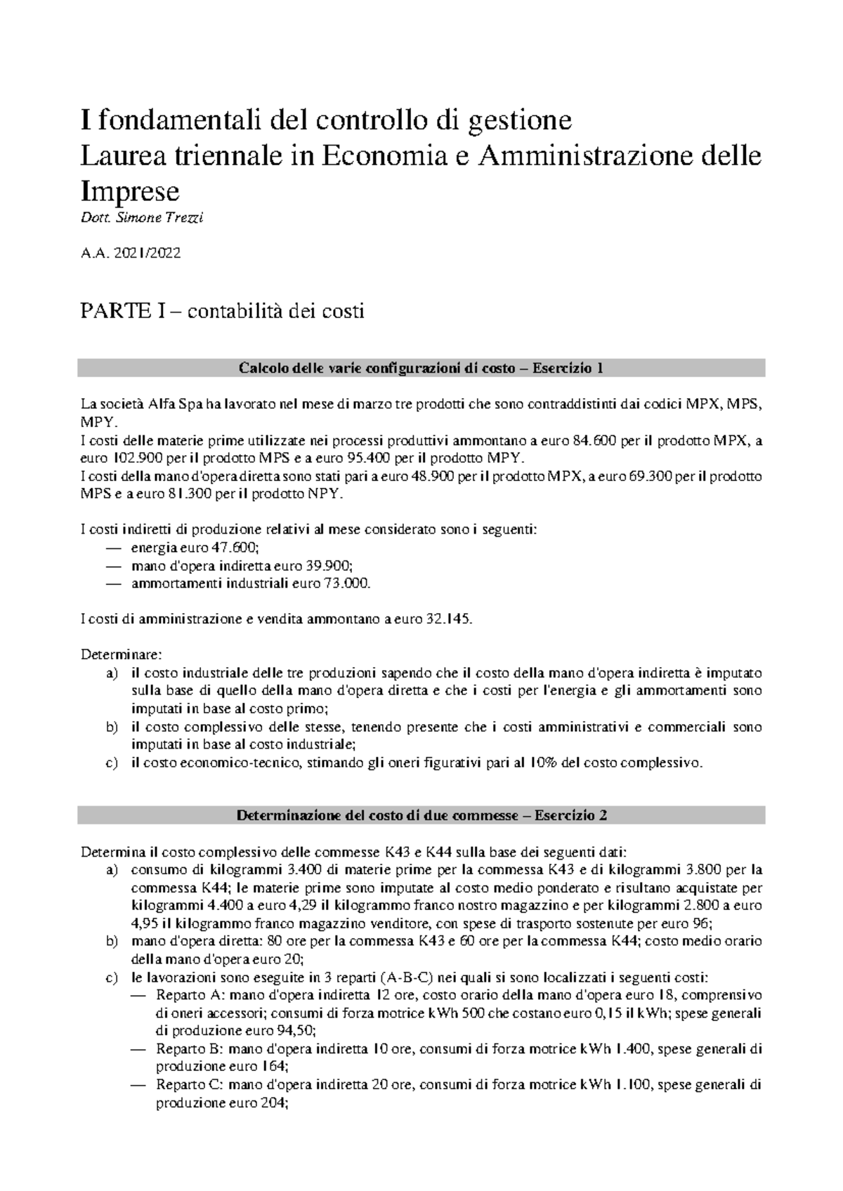 I Fondamentali DEL Controllo DI Gestione - esercitazioni calcolo dei ...