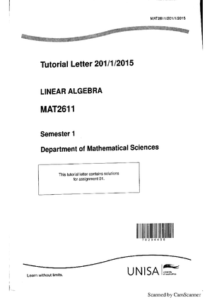 MAT2611 Assignment 1 - MAT2611 - Studocu