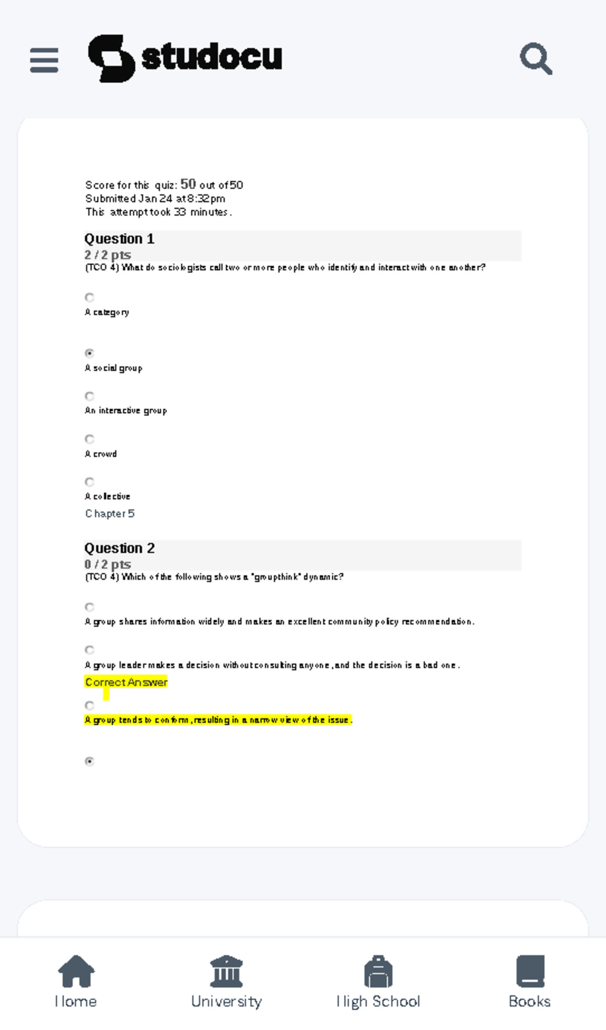 SOCS185 Week 4 Quiz - Score for this quiz 50 out of 50 Submitted Jan 24 ...