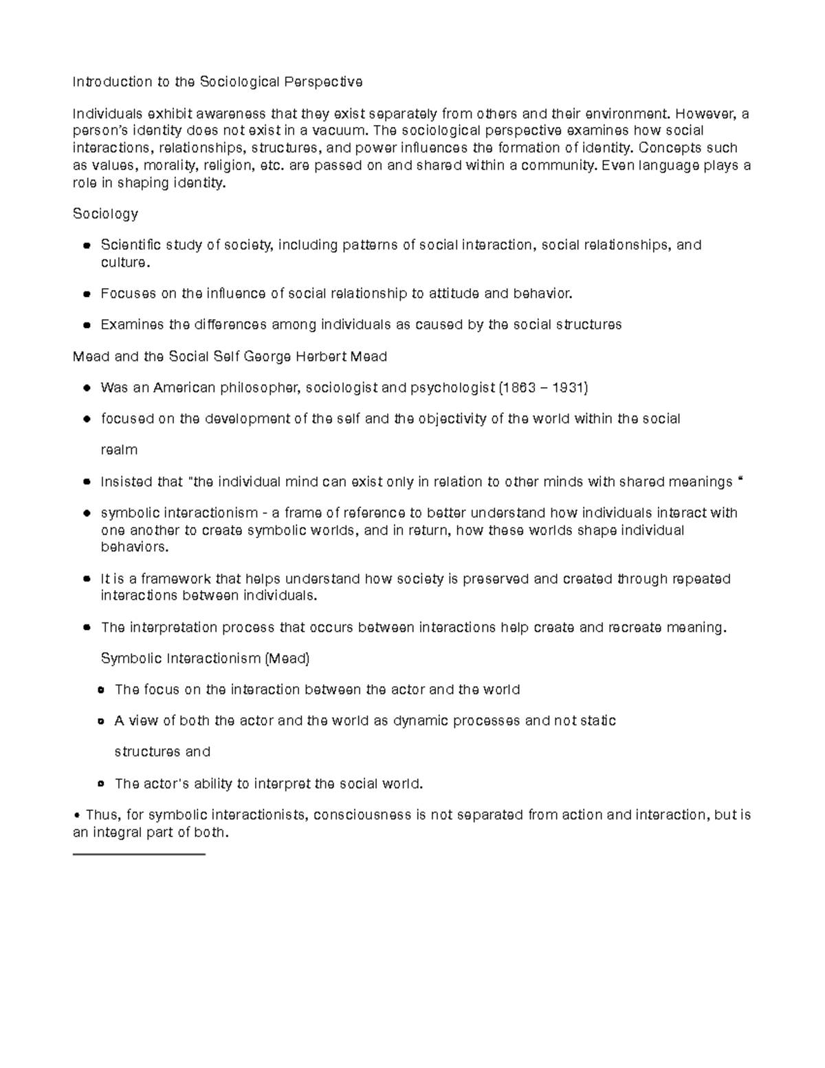 Introduction to the Sociological Perspective - Understanding the Self ...