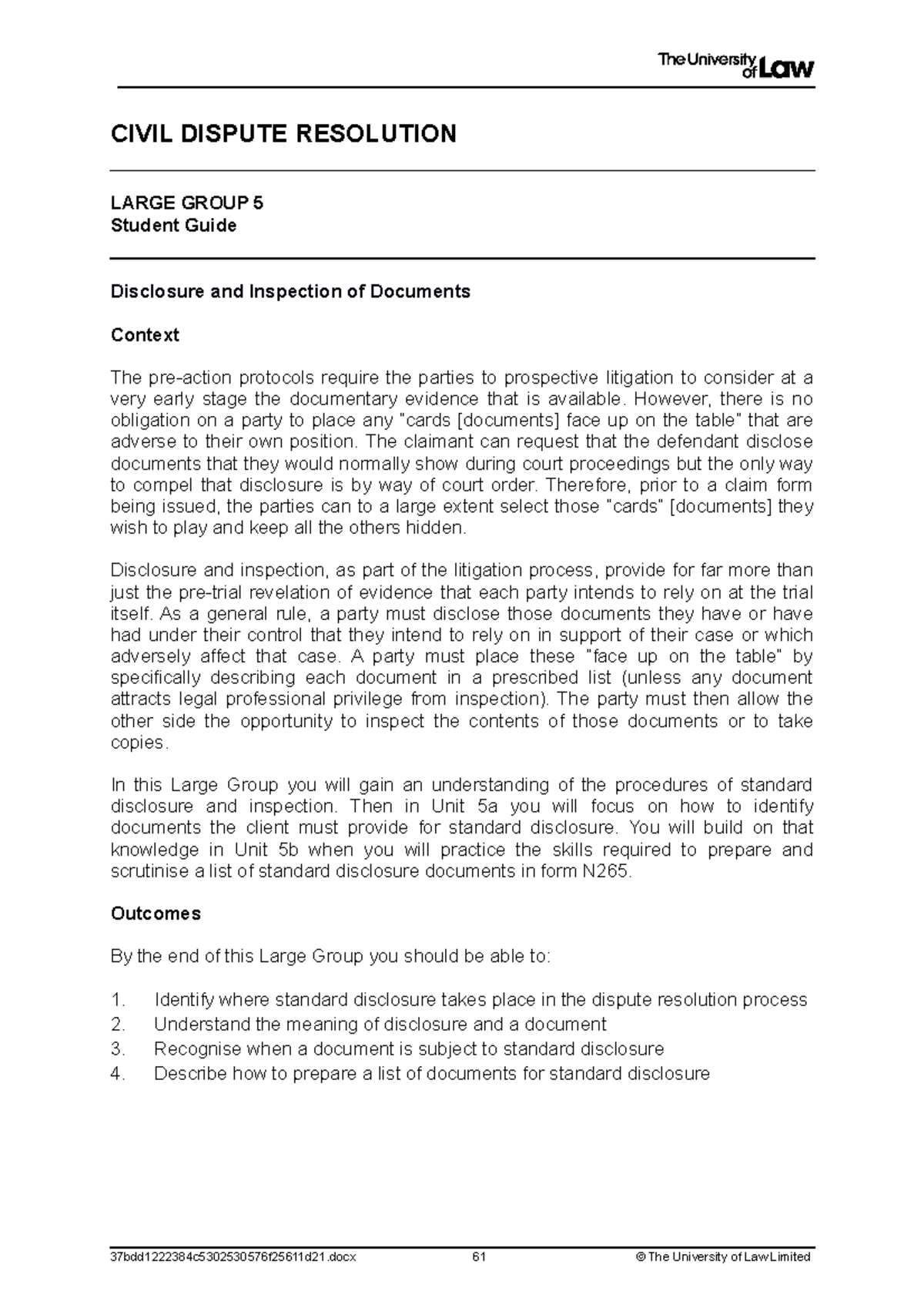 U5 - Disclosure and Inspection of Documents (Student Guide) - CIVIL ...