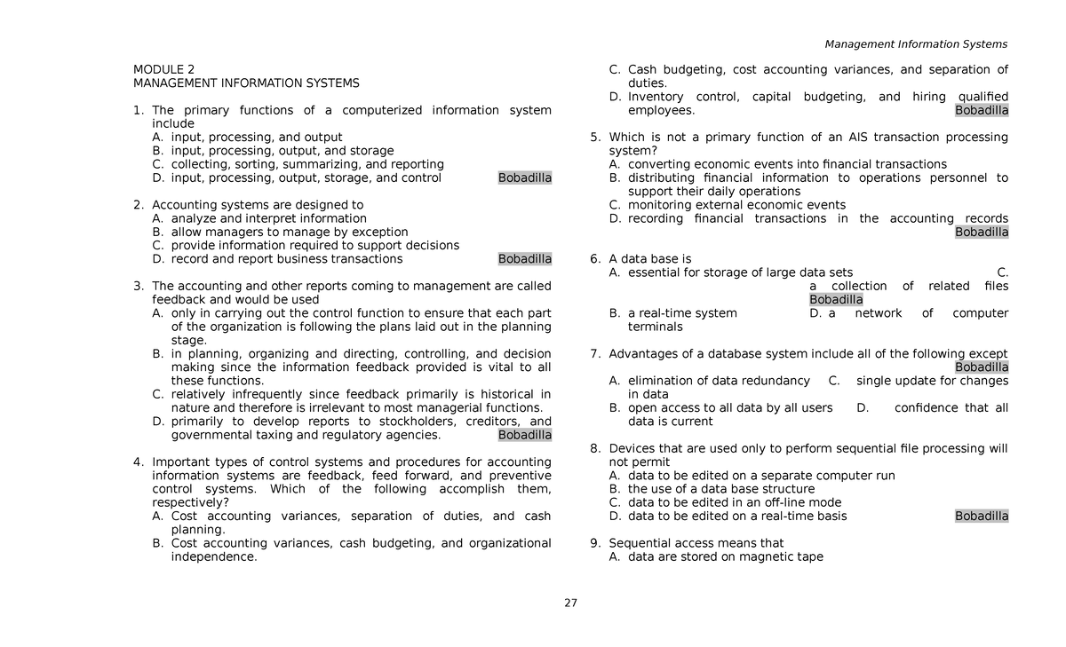 02 x02 Management Information System MODULE 2 MANAGEMENT INFORMATION