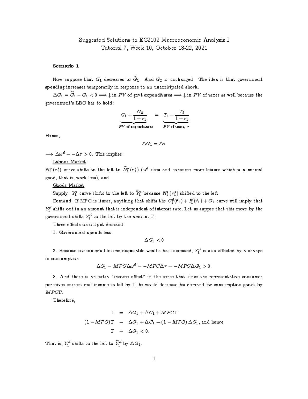 Ec2102 Tutorial 7 Solutions Suggested Solutions To Ec2102