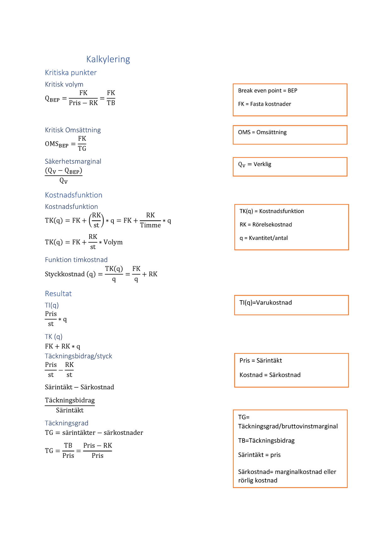 Formelsamling För Kalkylerin Och Budgetering - Kalkylering Kritiska ...