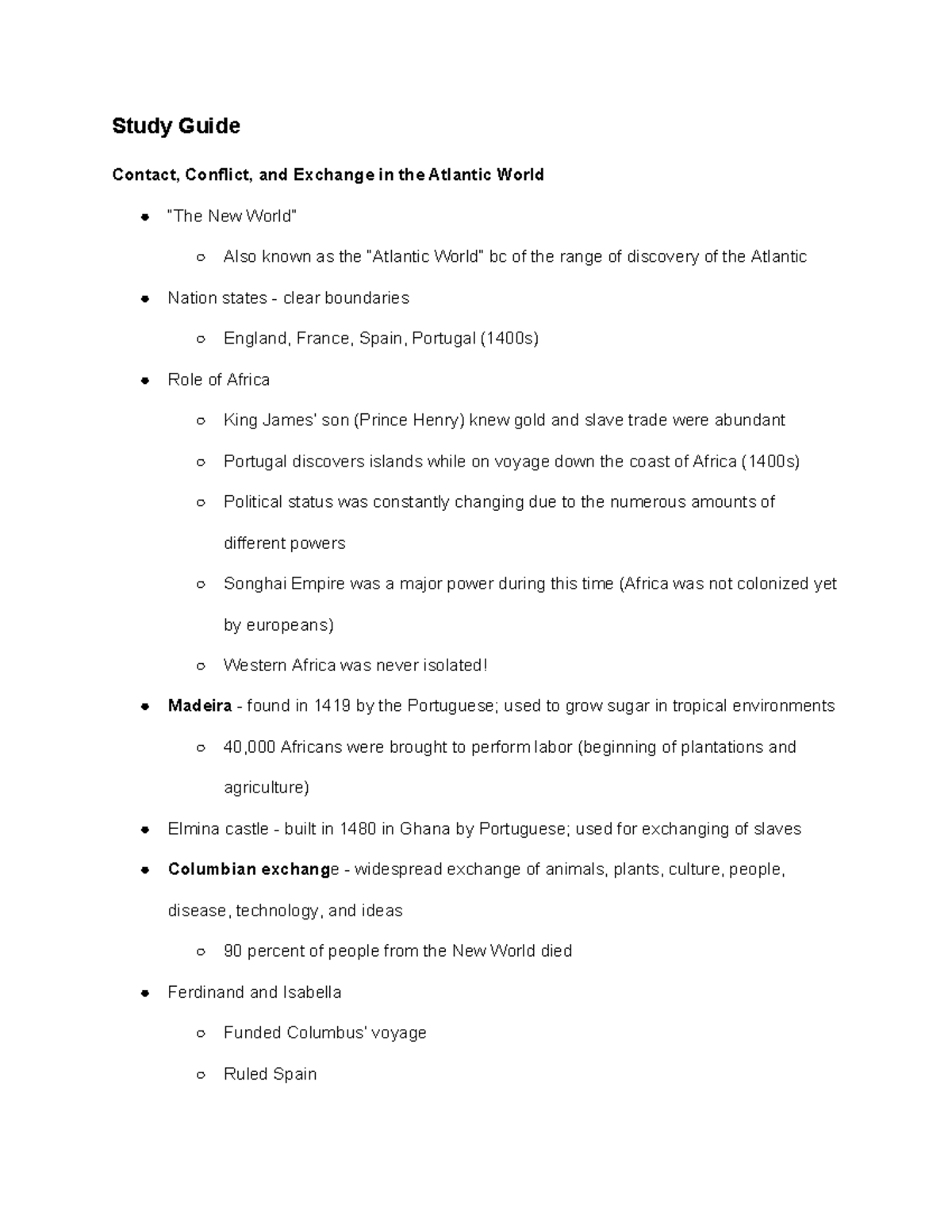 HIST 225 Final Phillip Herrington Study Guide Contact, Conflict, and Exchange in the