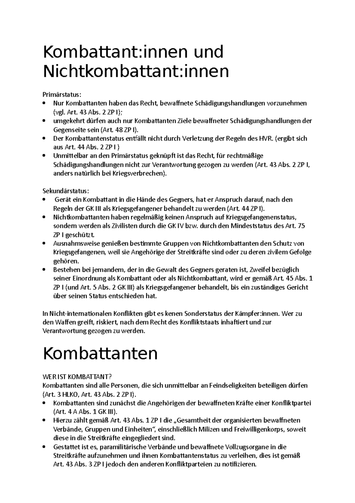 Kombattantinnen Übersicht humanitäres VÖR Völkerrecht und Recht