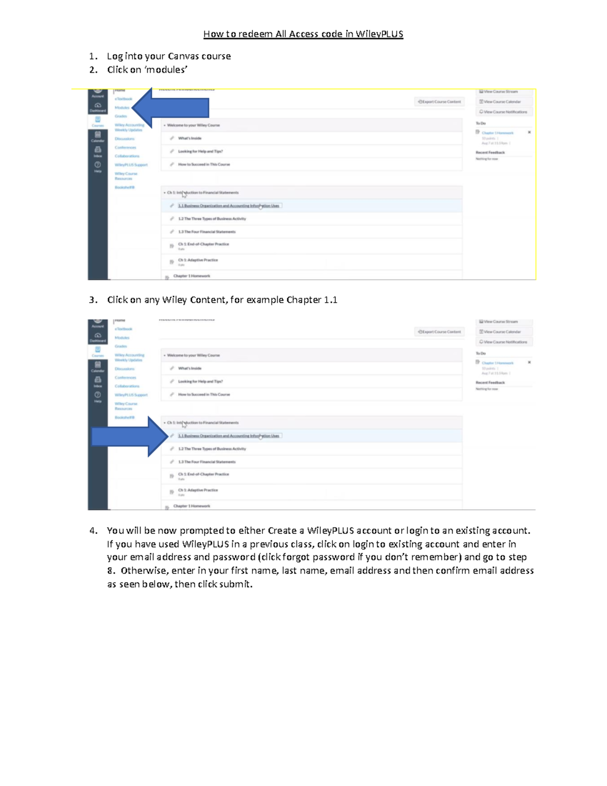Wiley Wiley PLUS Instructions How to redeem All Access code in