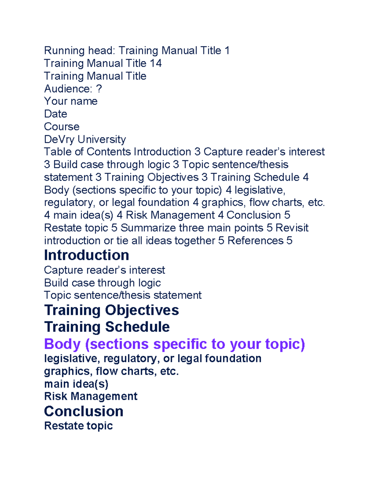 Running head - Applied sciences - Running head: Training Manual Title 1 ...