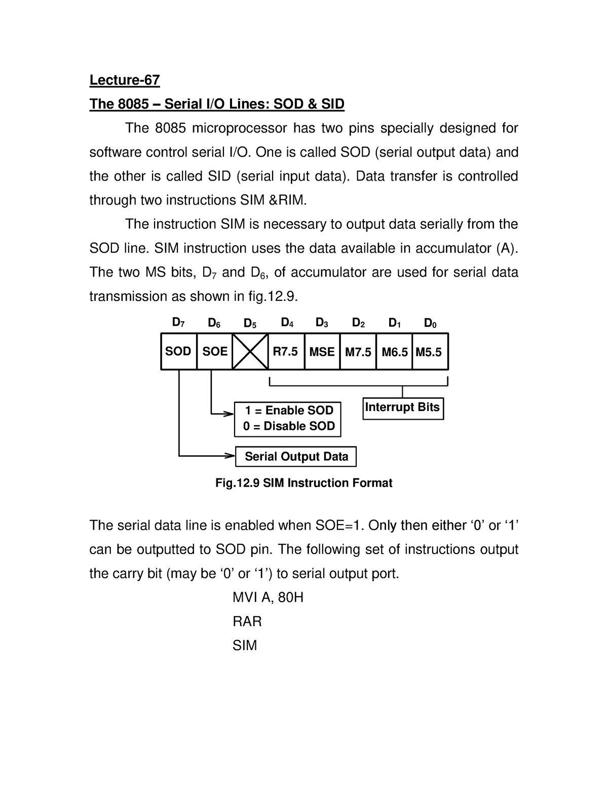 Lecture 67 - Lecture- The 8085 – Serial I/O Lines: SOD & SID The 8085 ...