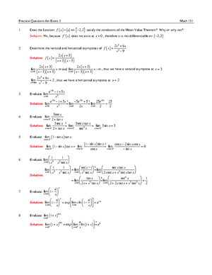 Exam 4 Practice Test with Solutions for Calculus 1 - MATH 1510 - Studocu