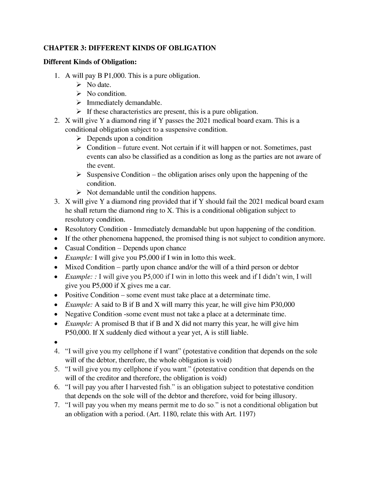 C3 Notes - CHAPTER 3: DIFFERENT KINDS OF OBLIGATION Different Kinds Of ...