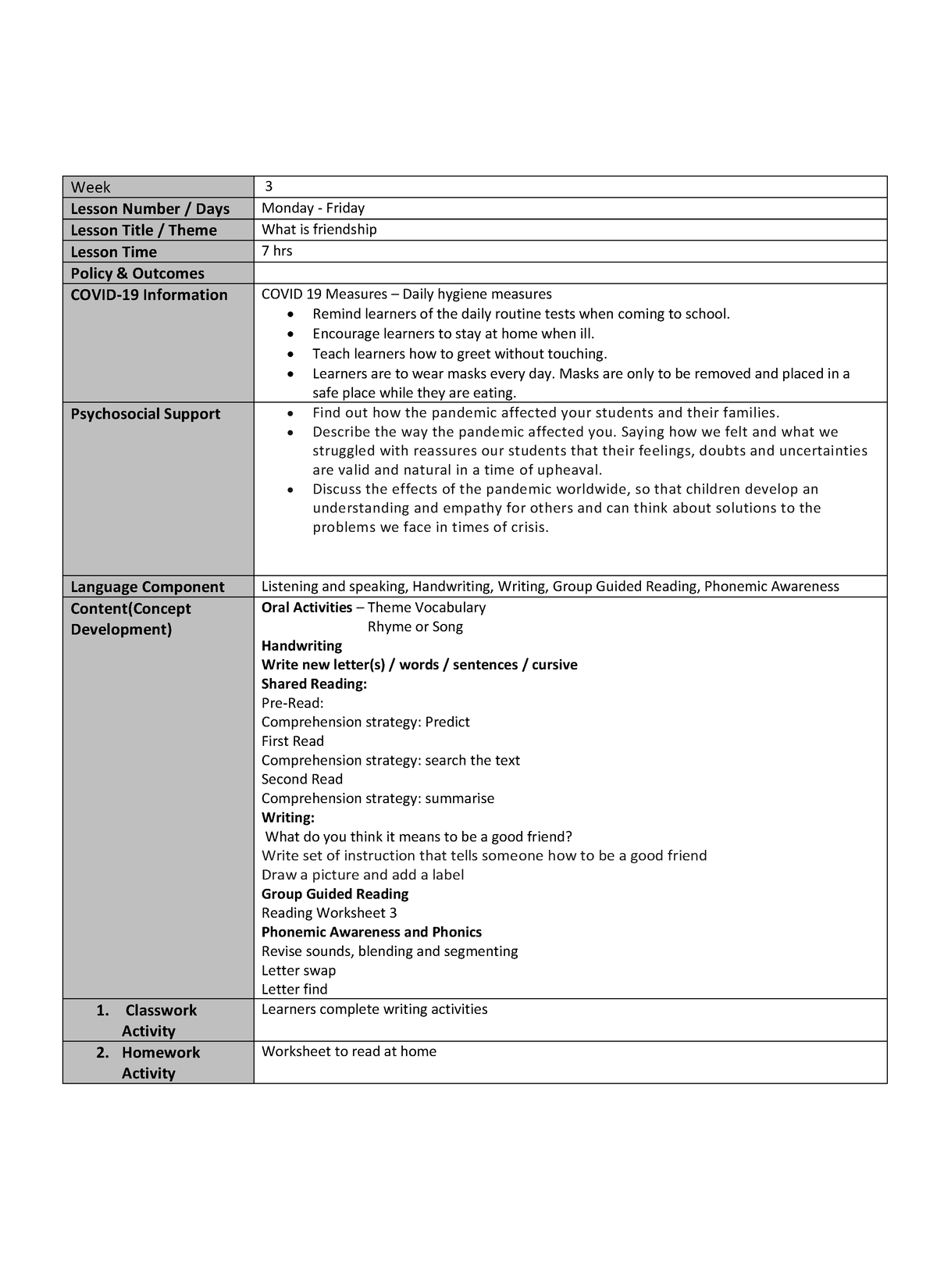 Grade 3 Term 1 Week 3 And 4 Exemplary Lesson Plan - Week 3 Lesson ...