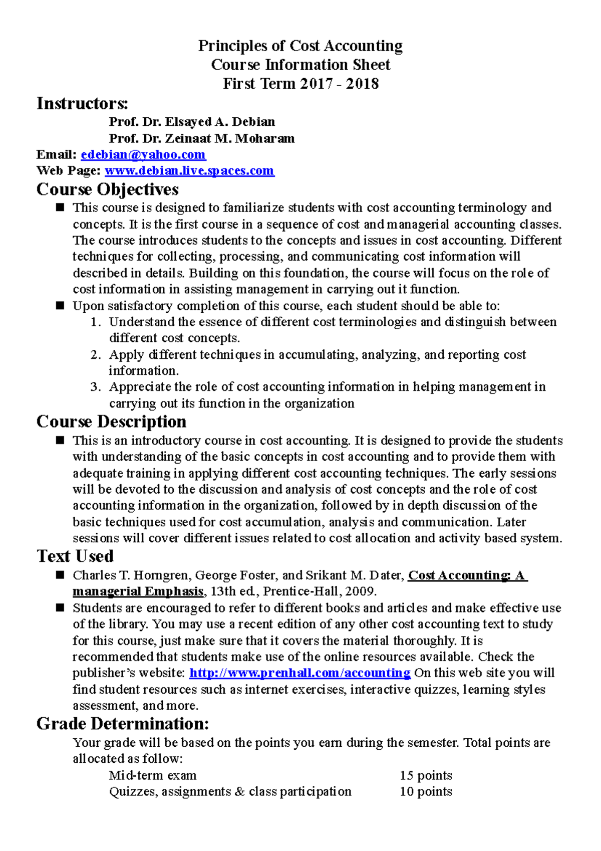 Principles of Cost Accounting Course Principles of Cost Accounting