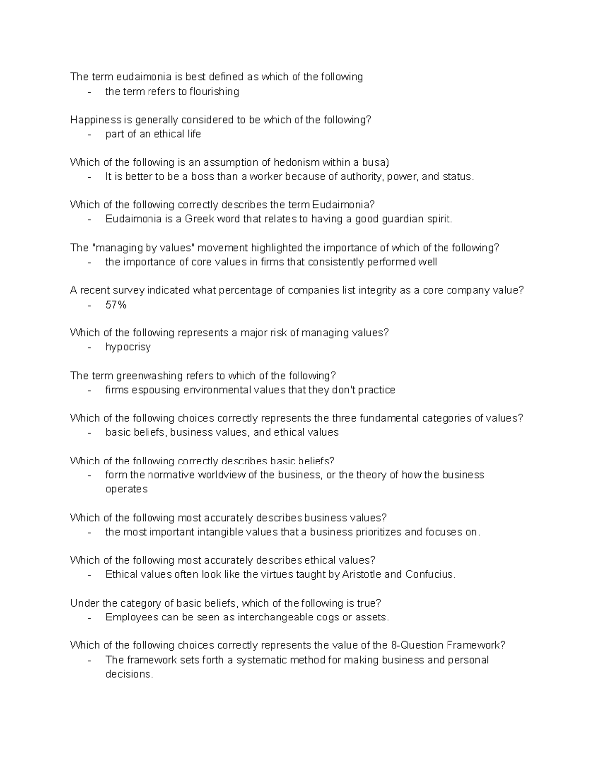 Business Ethics - Chapter 3 Quiz - The term eudaimonia is best defined ...