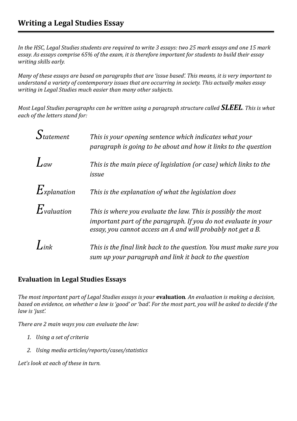 write an essay on legal