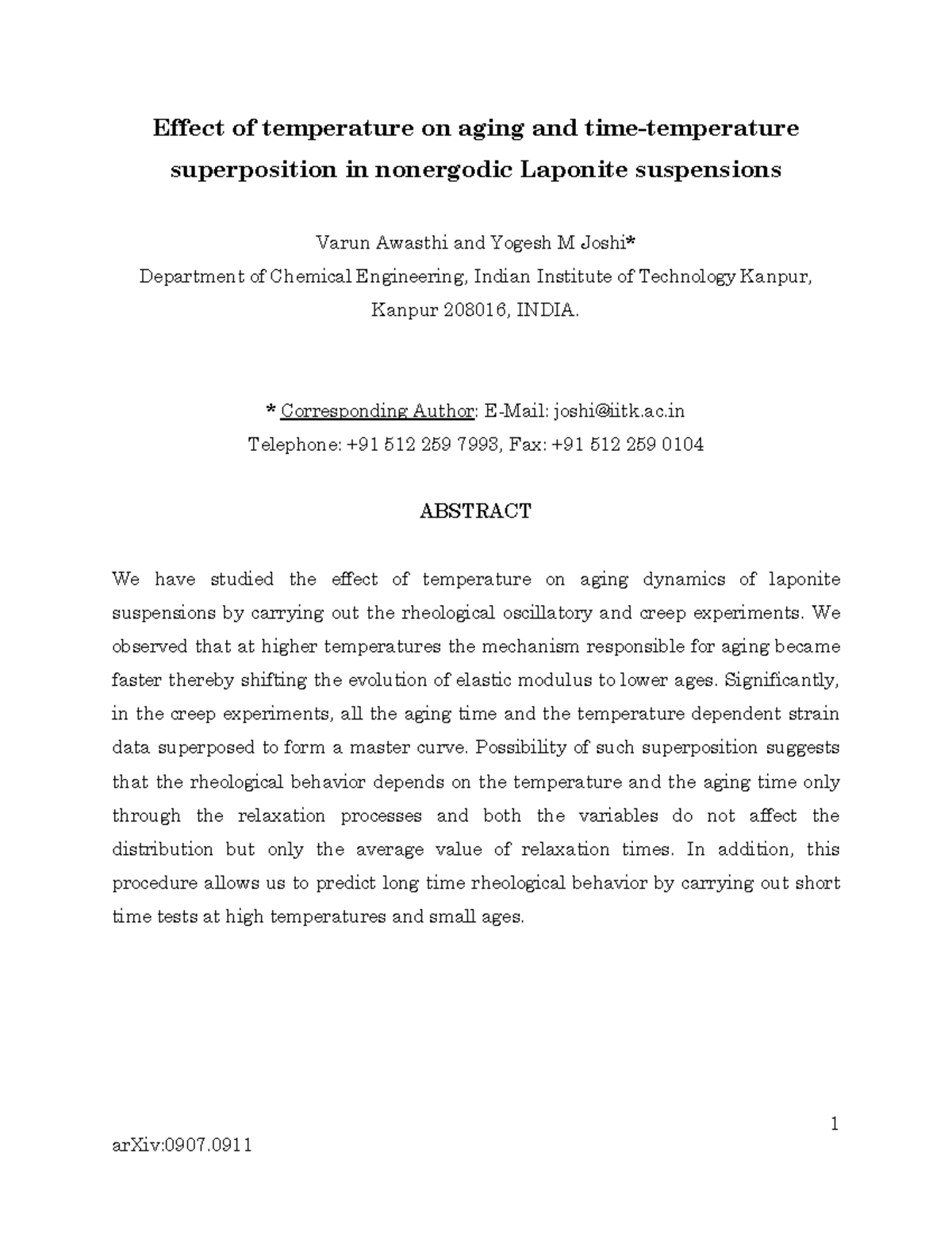 Effect of temperature on aging and time - 1 Effect of temperature on ...