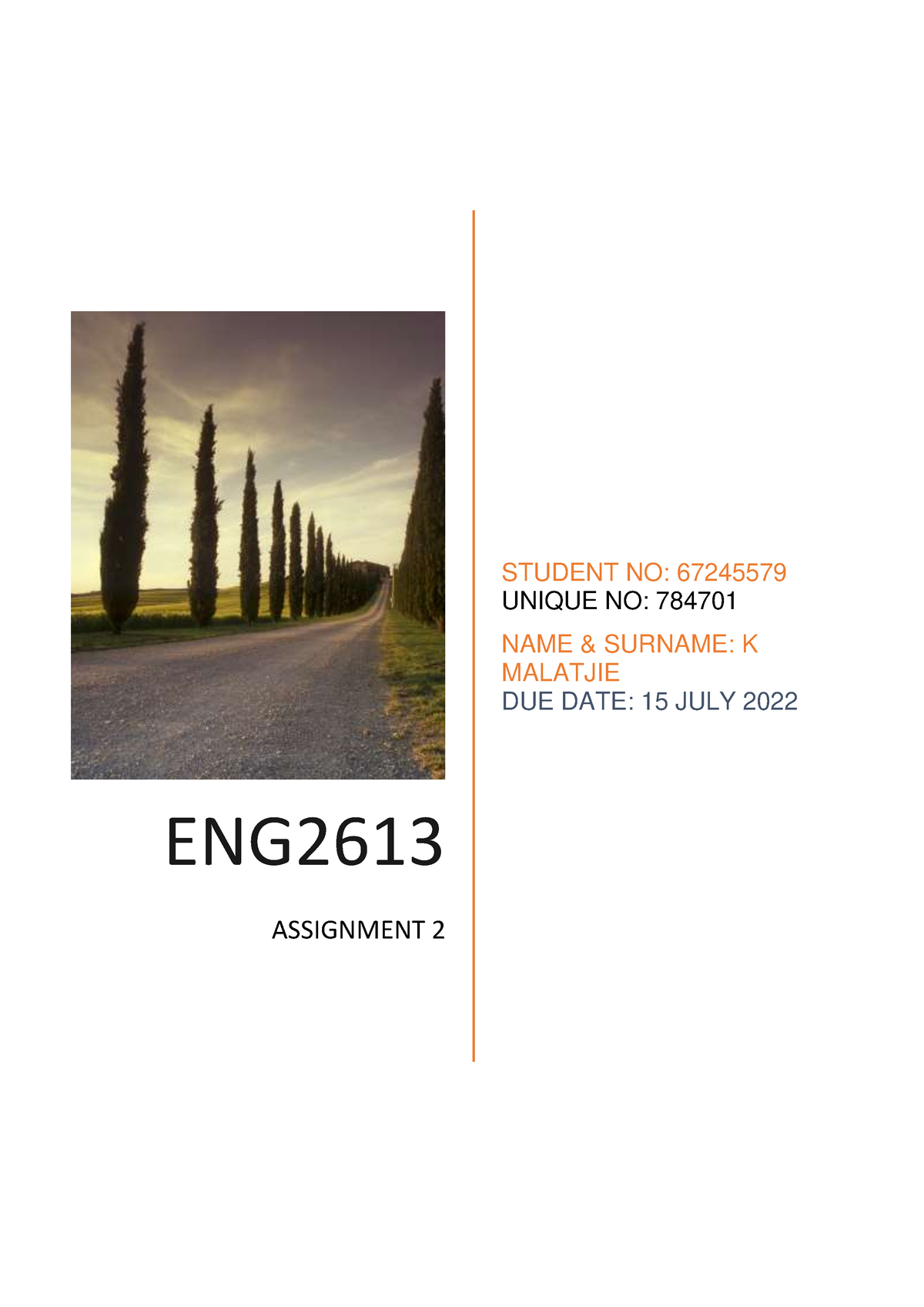 Eng2613 Assignment 2 - ENG ASSIGNMENT 2 STUDENT NO: 67245579 UNIQUE NO ...