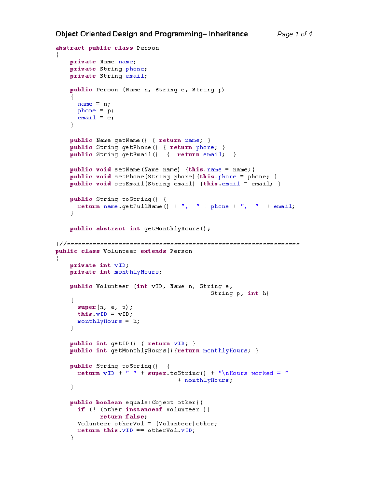 Staff Source Files - Object Oriented Design and Programming ...