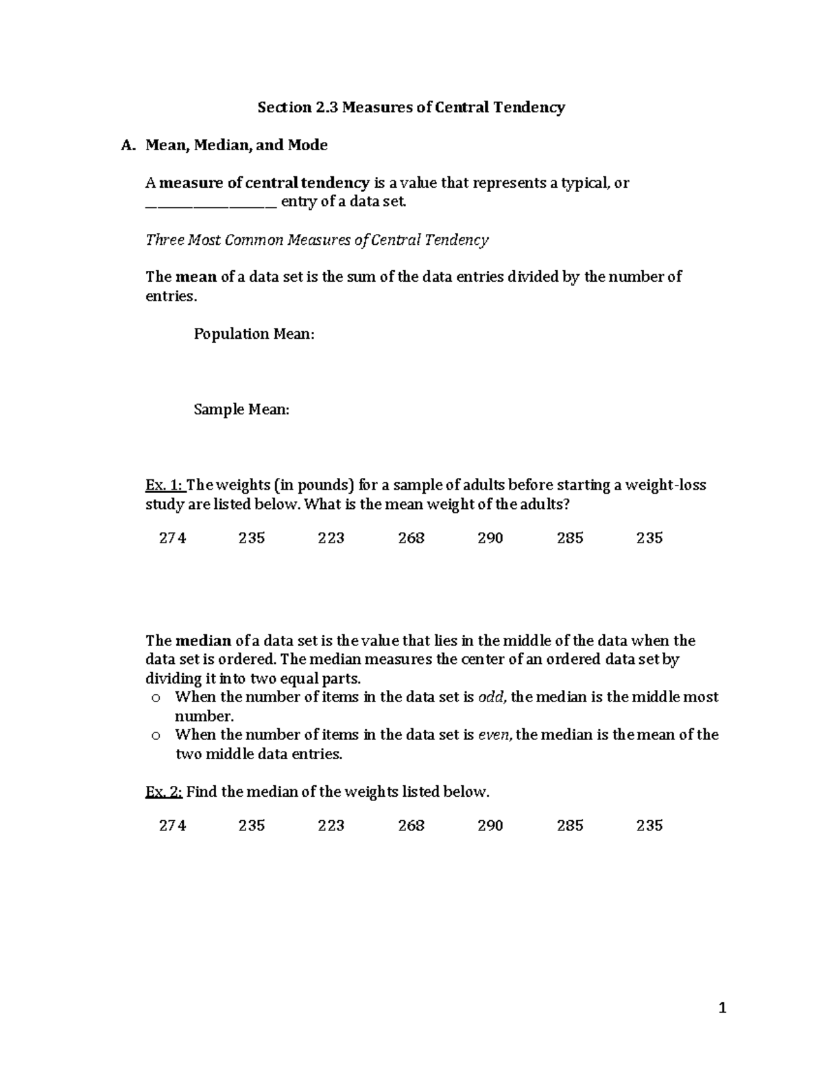 2.3 Measures of Central Tendency F23 - Section 2 Measures of Central ...