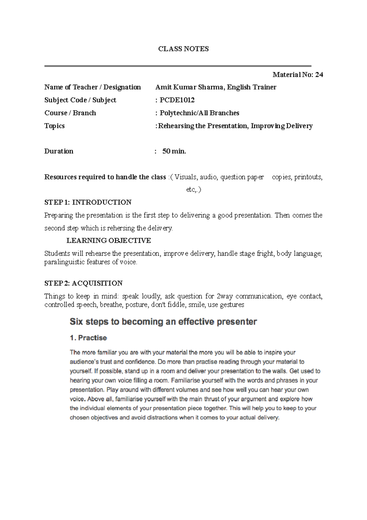 Notes LP 24 - Rehearsing the Presentation, Improving Delivery - CLASS ...