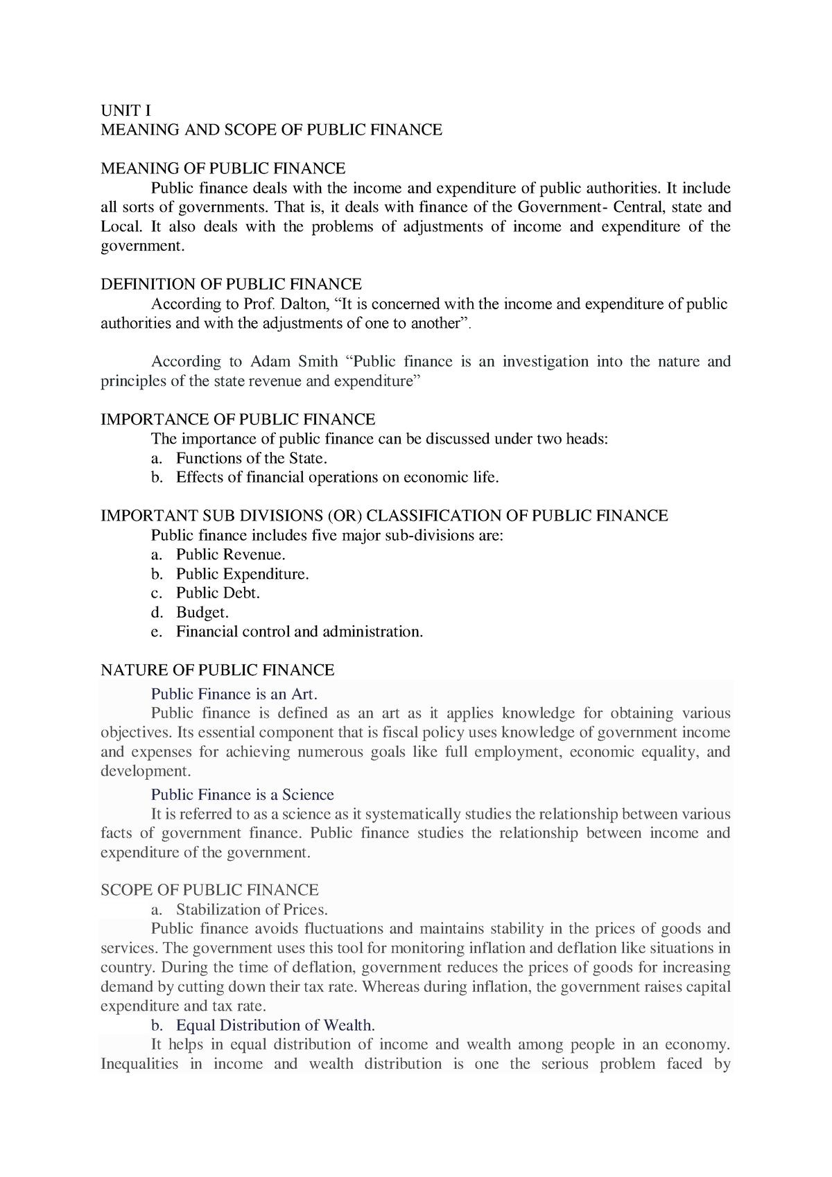 18BEC62C-U1 - a note - UNIT I MEANING AND SCOPE OF PUBLIC FINANCE ...