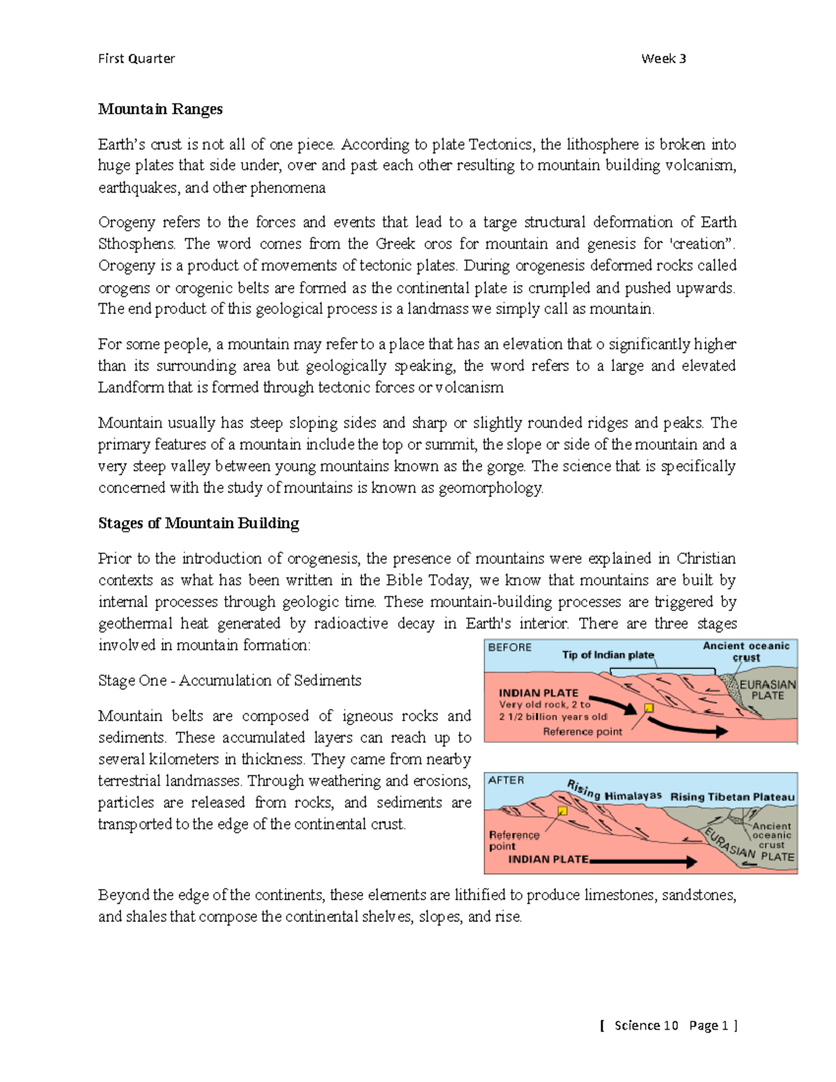 Grade 10 science - Mountain Ranges Earth’s crust is not all of one ...