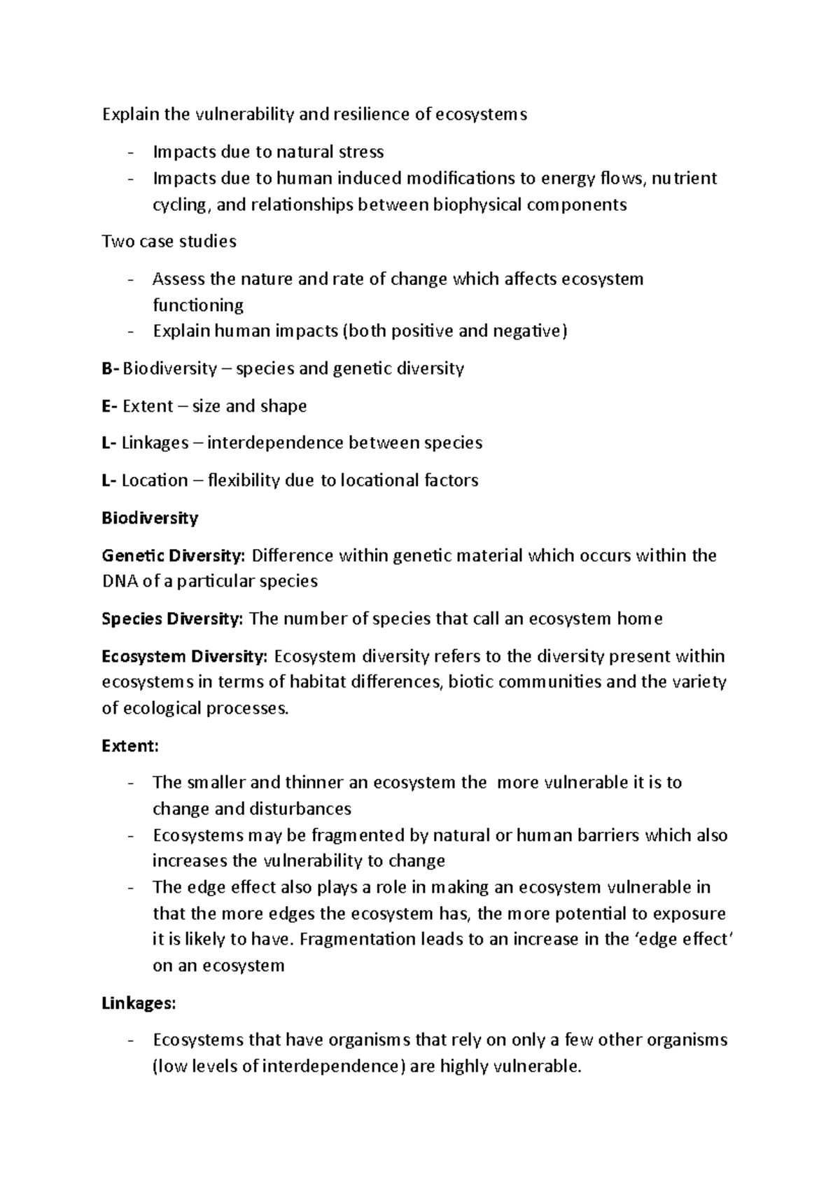 Explain the vulnerability and resilience of ecosystems - Extent: - The ...