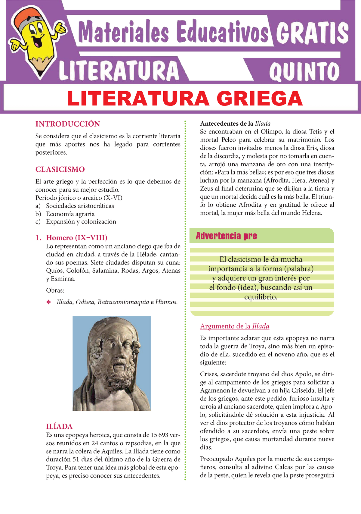 La Literatura Griega Para Quinto Grado De Secundaria - INTRODUCCIÓN Se ...