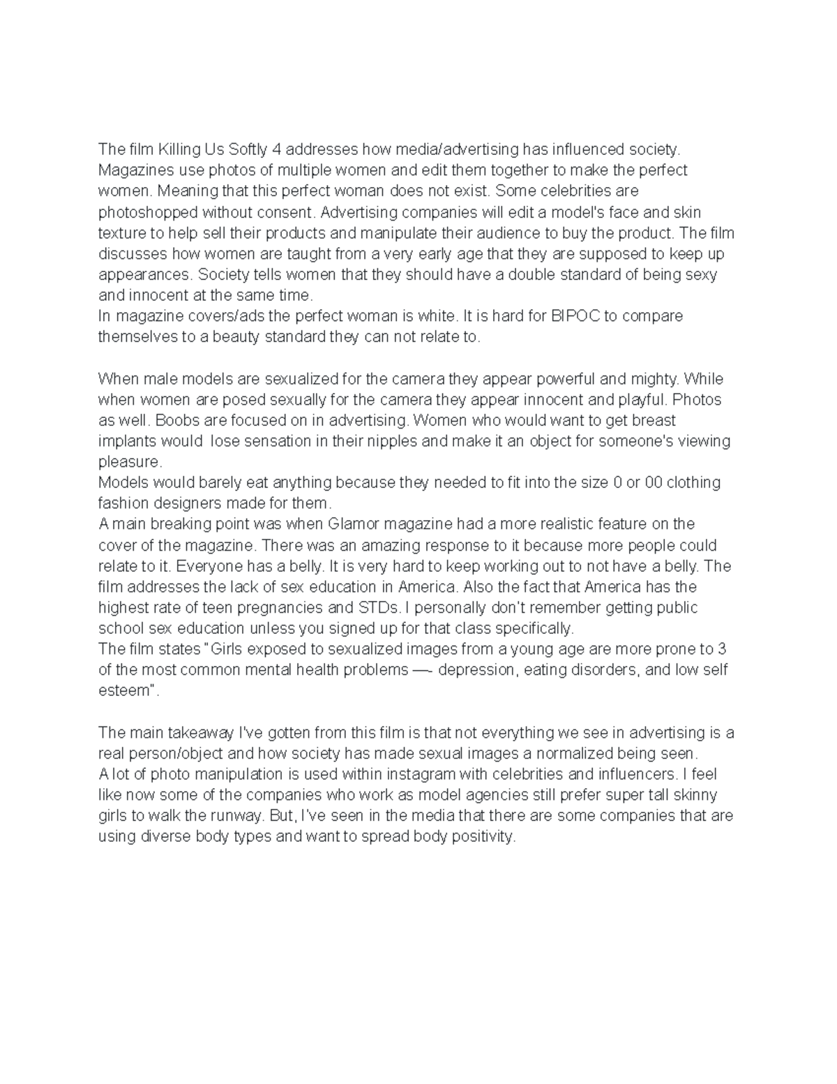 Killing us softly - notes - The film Killing Us Softly 4 addresses how ...