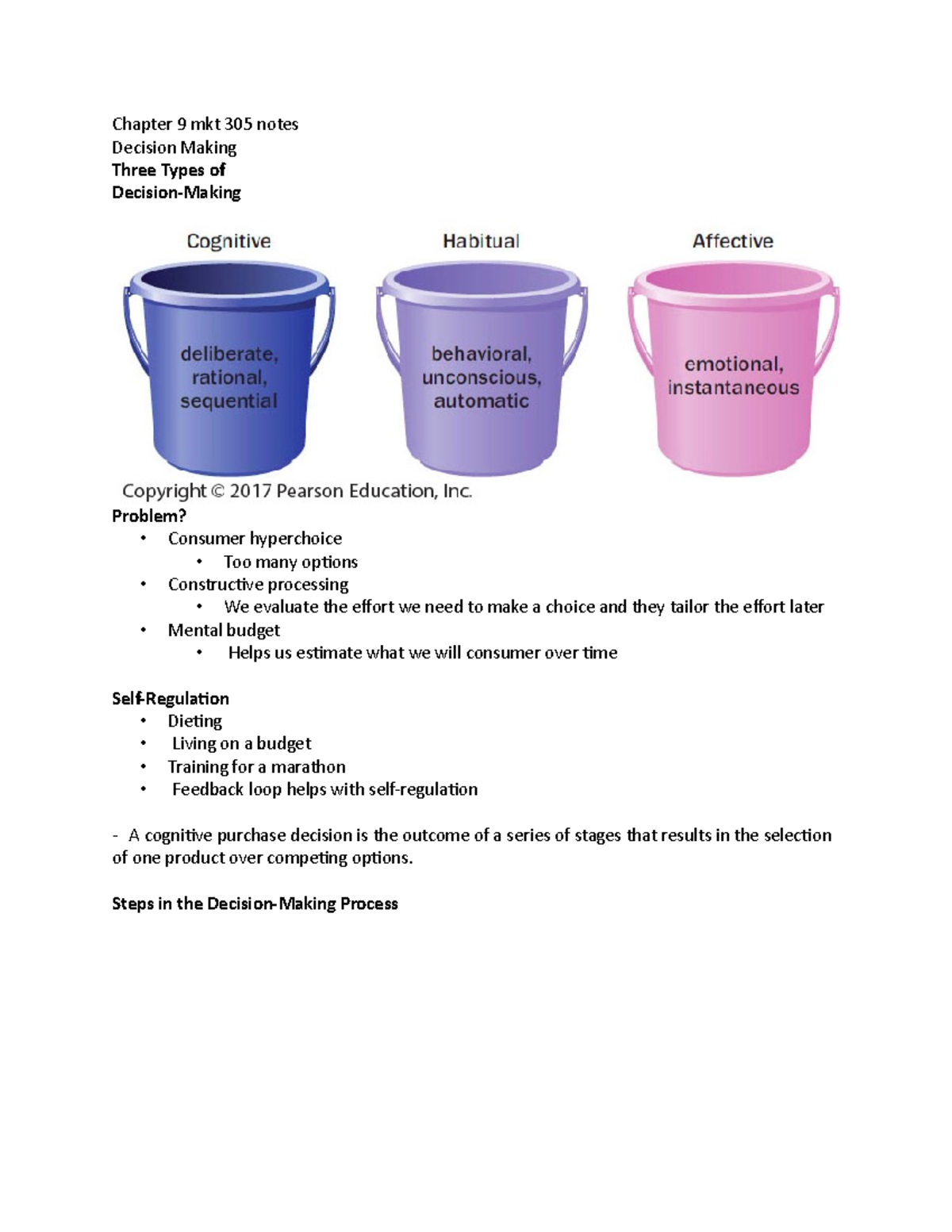 Chapter 9 mkt 305 notes - Chapter 9 mkt 305 notes Decision Making Three ...