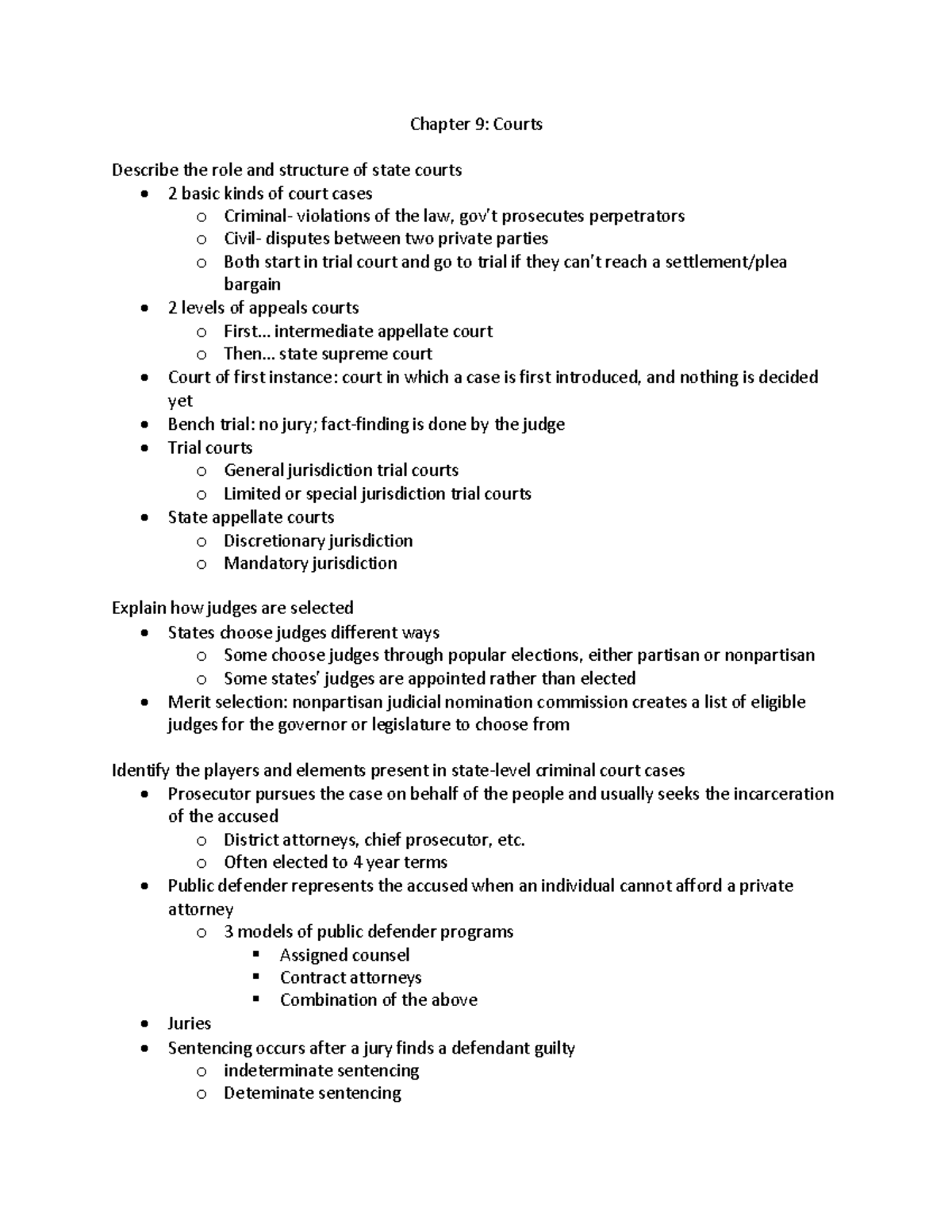 Chapter 9 Courts - Chapter 9: Courts Describe the role and structure of ...