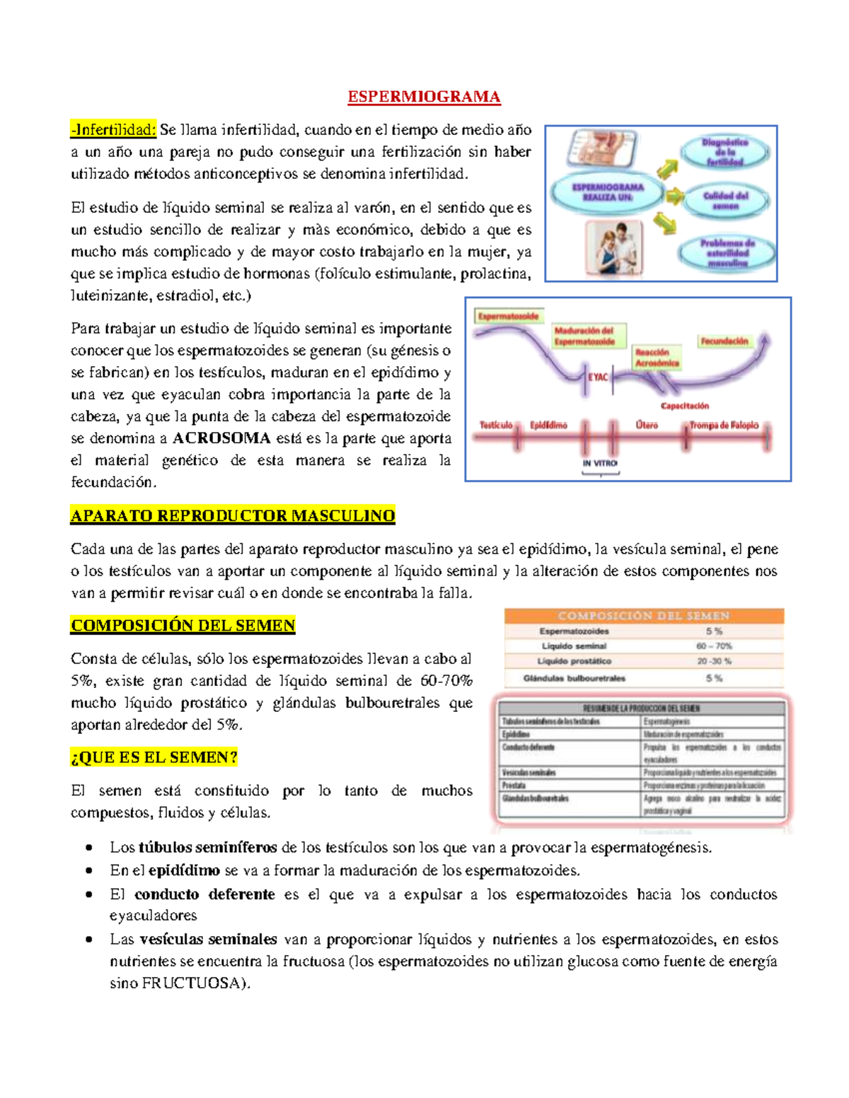 Espermiograma - ESPERMIOGRAMA Infertilidad: Se llama infertilidad, cuando  en el tiempo de medio año - Studocu