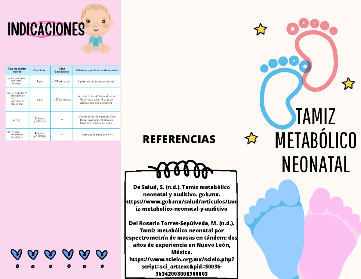 Folleto Informativo TAMIZ - INDICACIONES TAMIZ METABÓLICO NEONATAL De
