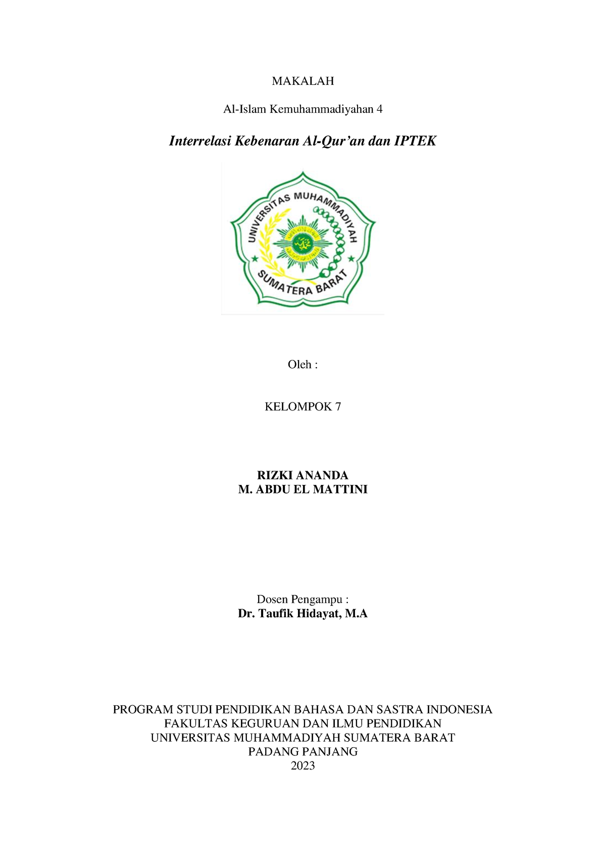 Kelompok 7 - Aik 4 - MAKALAH Al-Islam Kemuhammadiyahan 4 Interrelasi ...