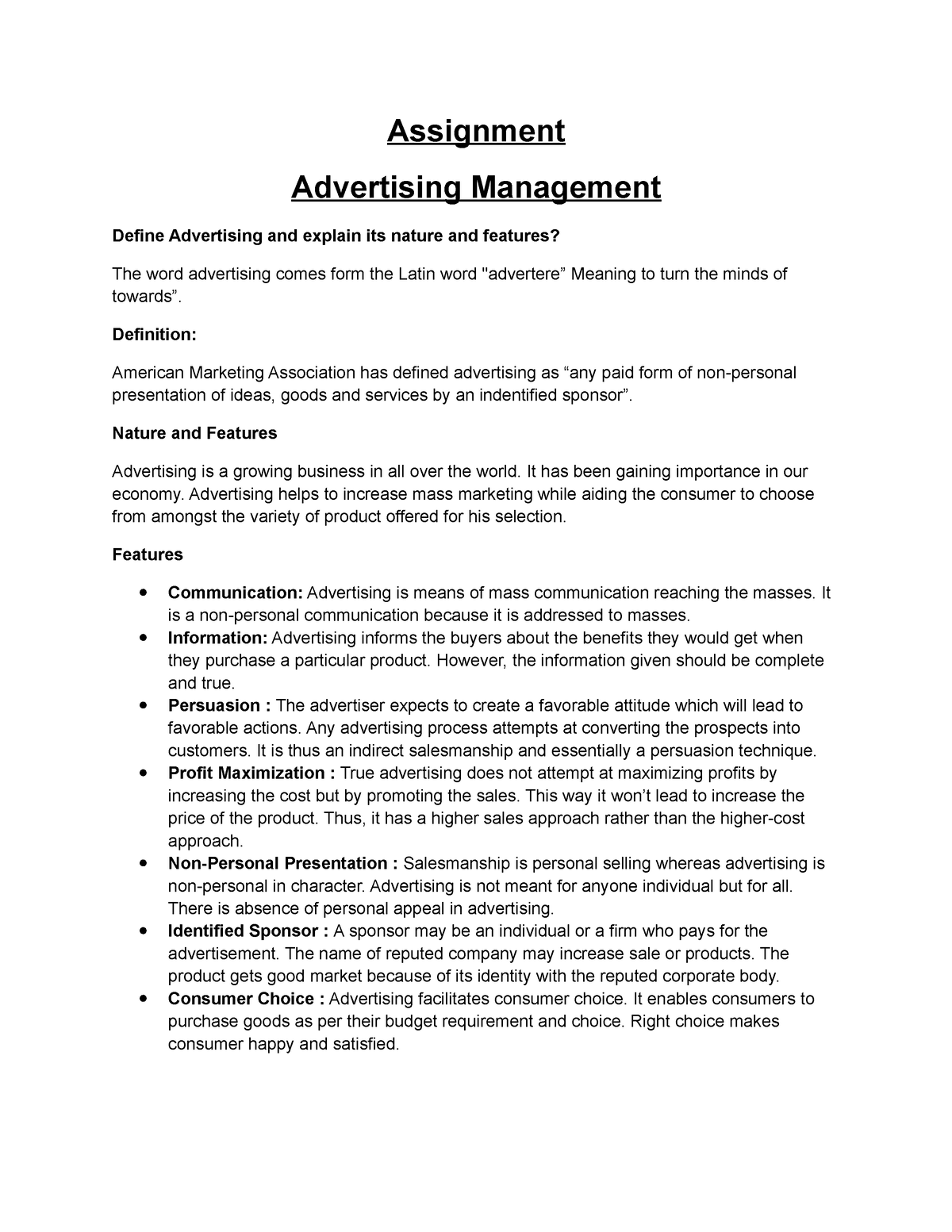 advertising management assignment