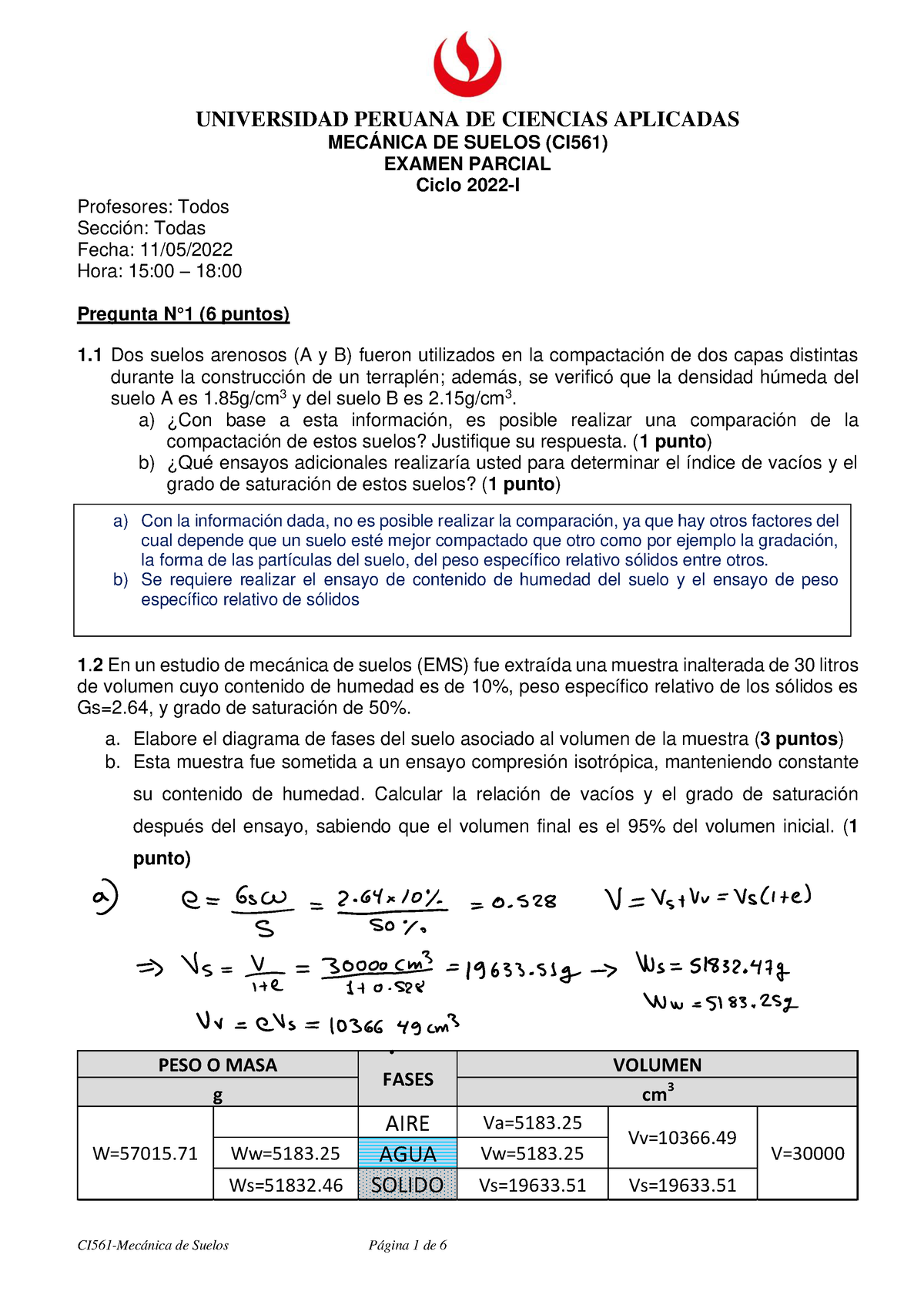 EA Mecánica De Suelos-2022-1 - Solucionario - MECÁNICA DE SUELOS (CI561 ...
