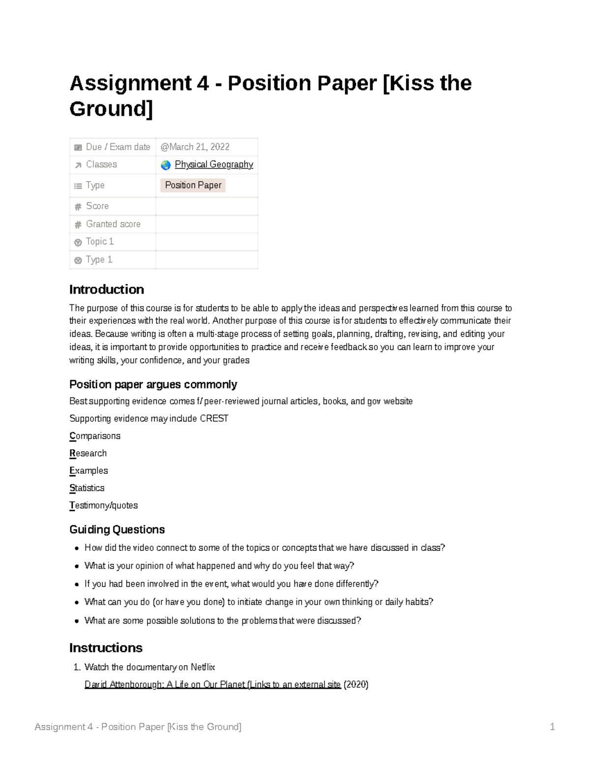 Assignment 4 Position Paper Due Exam Date - Studocu
