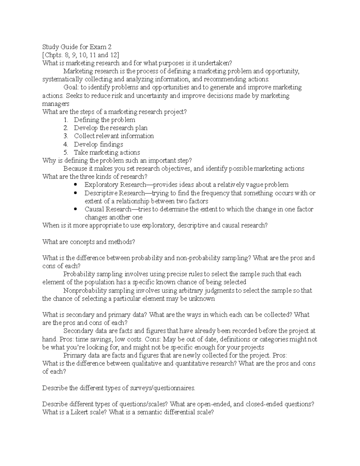 Study Guide for Exam 2 - Summary Principles Of Marketing - Study Guide ...