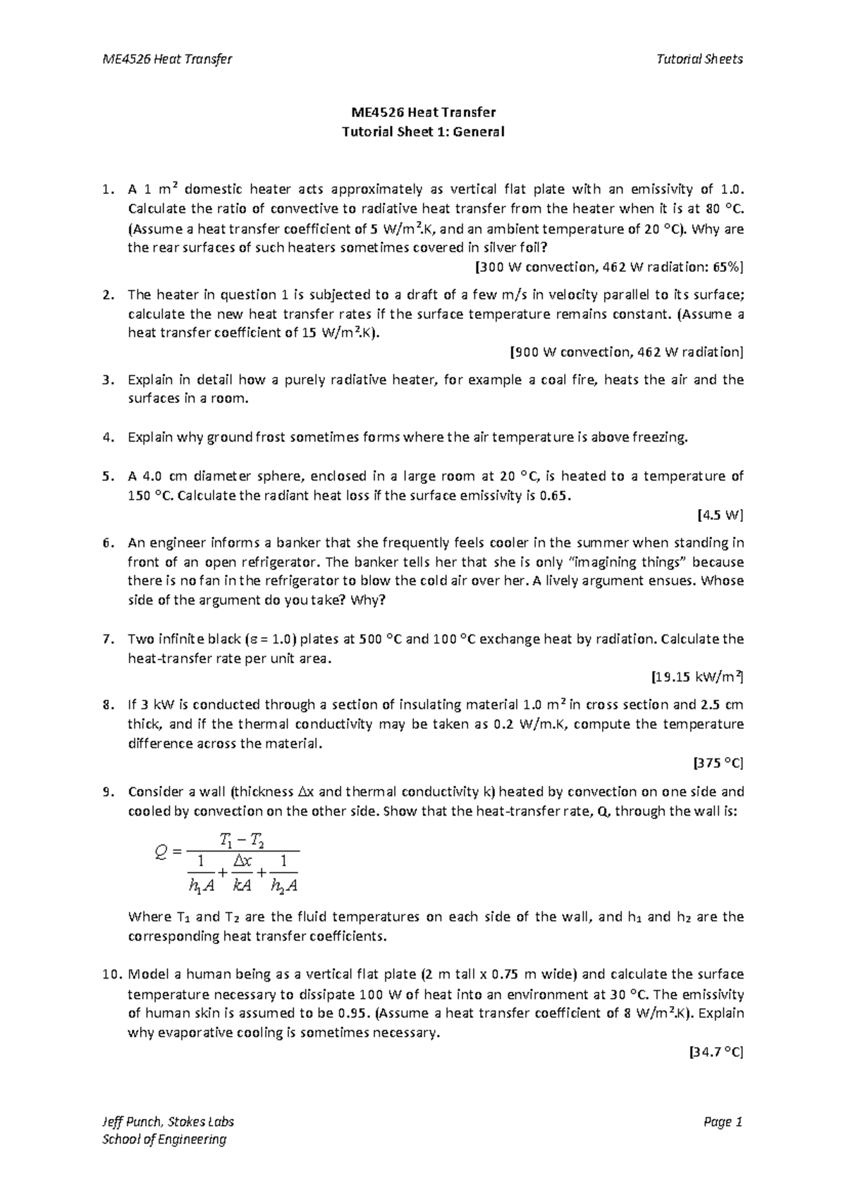 ME4526 Heat Transfer Tutorial 1 - Calculate the ratio of convective to ...