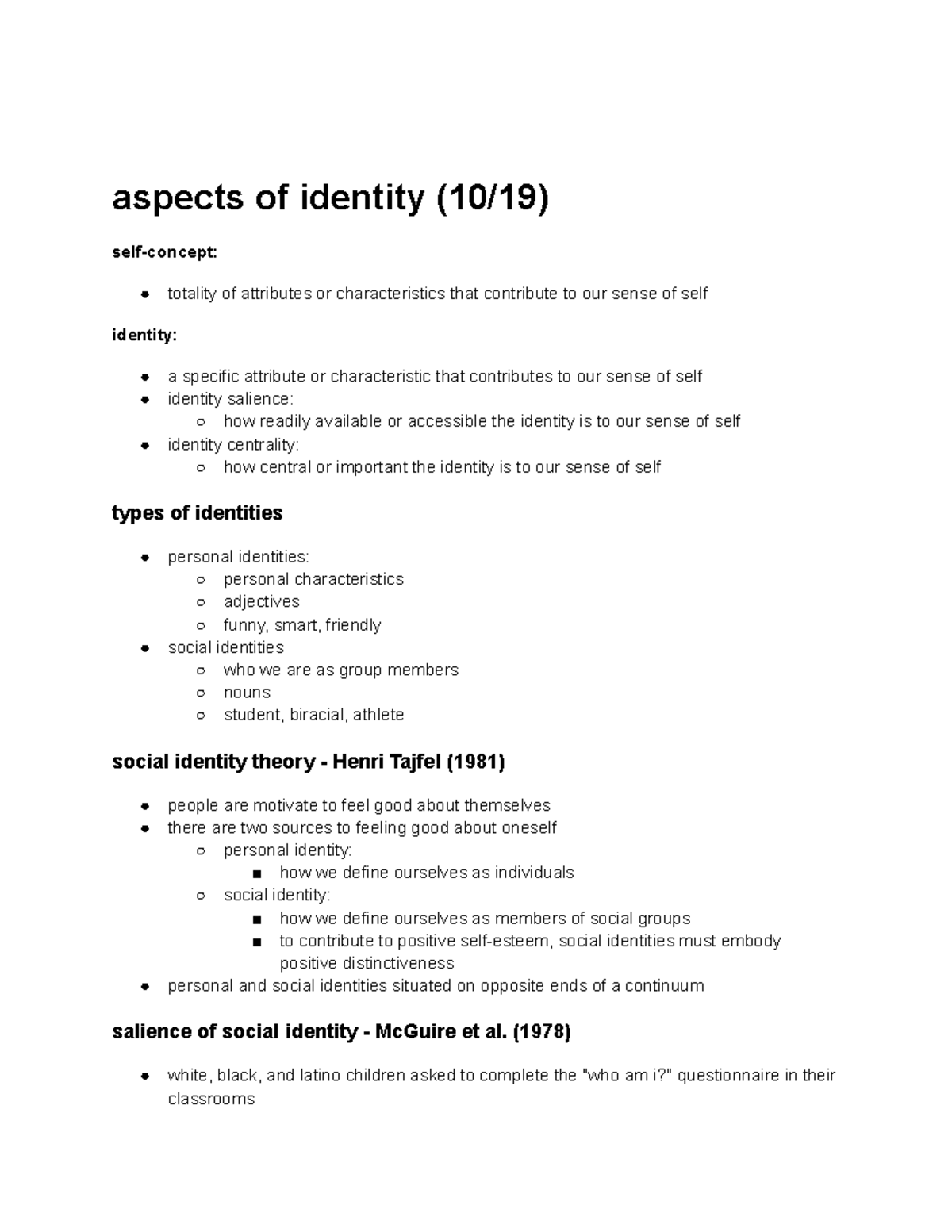 Aspects Of Identity Pt2 - PSYCH360 - UMass Amherst - StuDocu