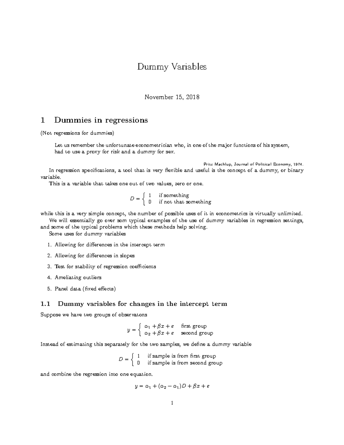 Dummies in regression lecture Dummy Variables November 15, 2018 1