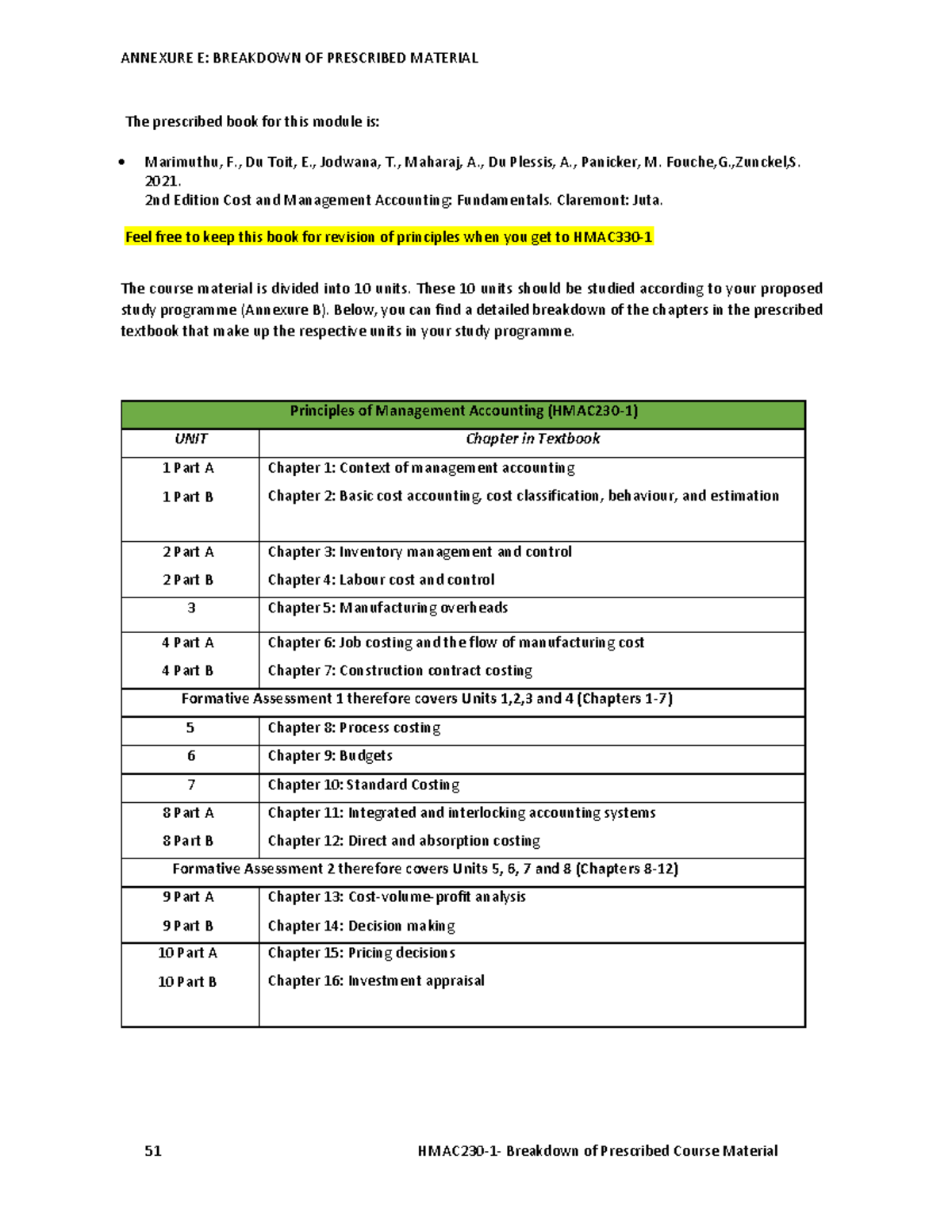 E. Breakdown of Prescribed Course Material-HMAC230-1-ELK-V1-310120241 ...