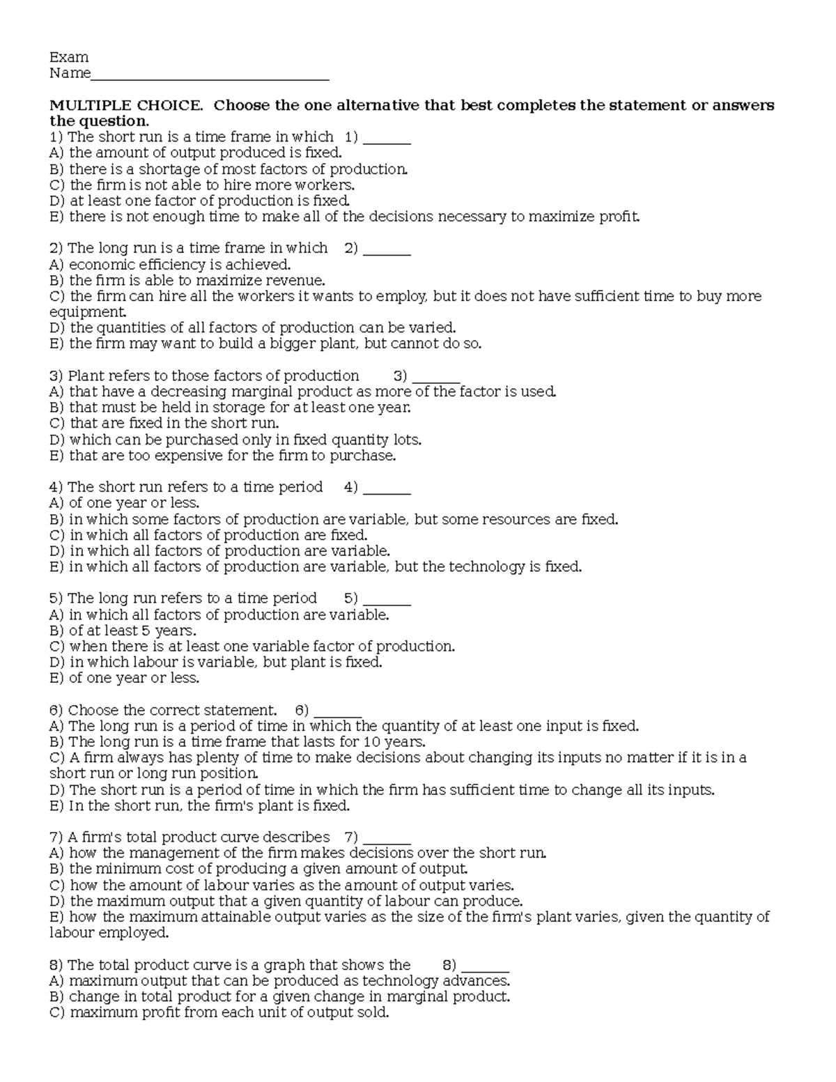 Chapter 11 - Practice Questions For Microecon Dr. Gateman - Exam - Studocu