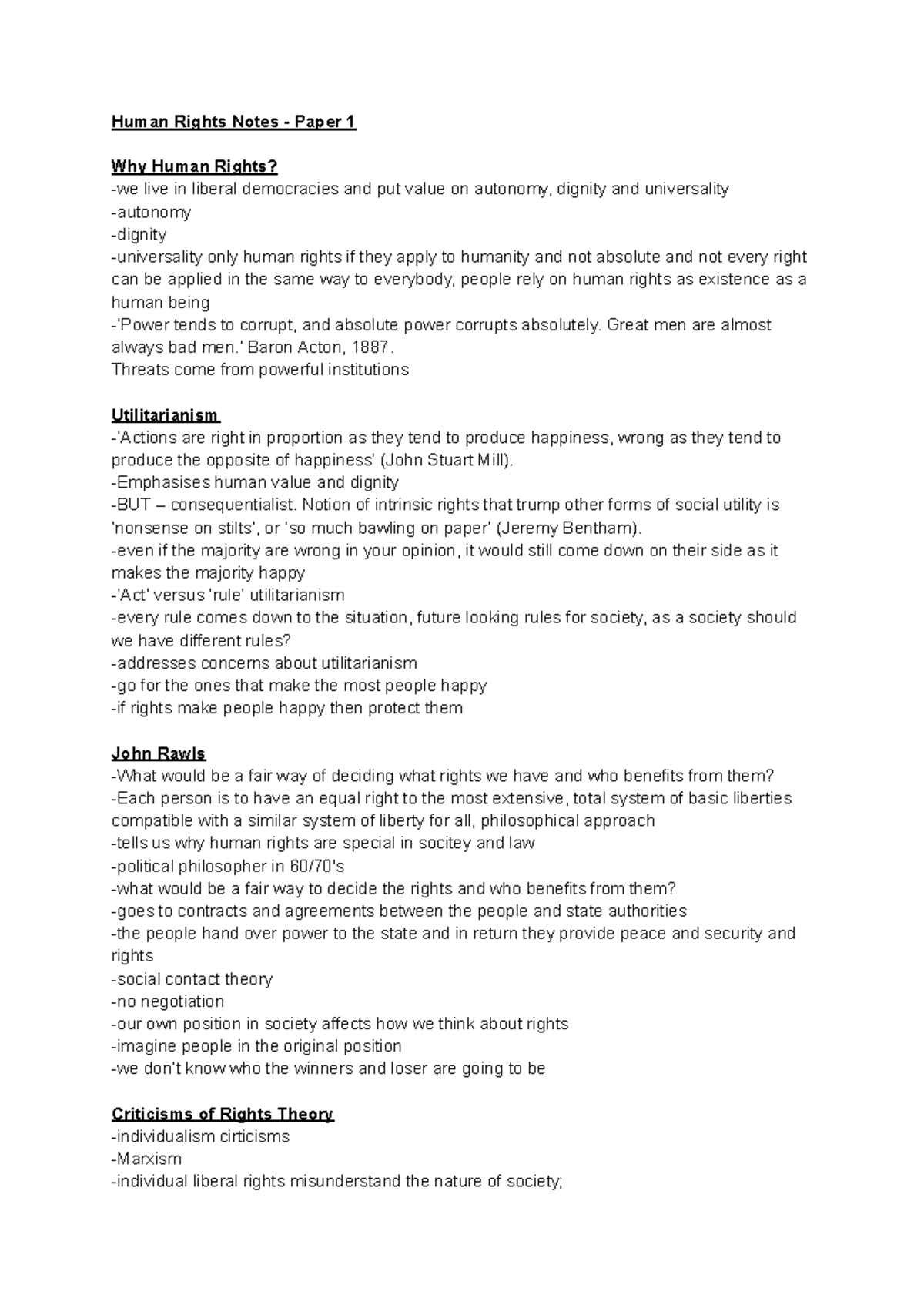 Paper 1 Notes on Human Rights - Human Rights Notes - Paper 1 Why Human ...
